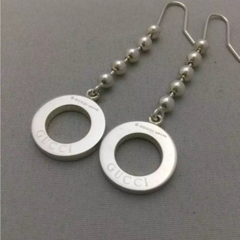 Authentic Gucci Circle Ball Chain Hook Earrings S… - image 7